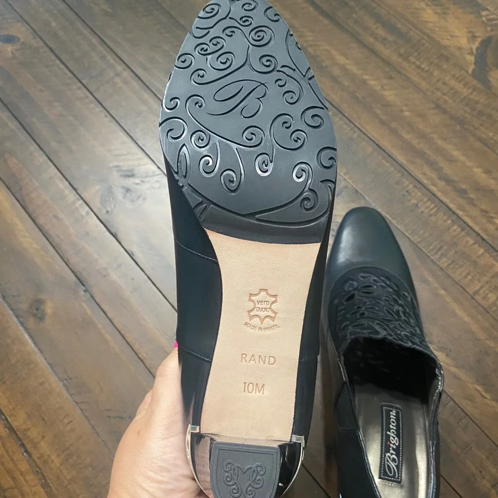 Brighton Rand Black Leather Embroidered Filigree Heel Ankle Boots 10M Vitage 90s